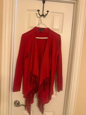 Style & Co. Red Fringe Open-Front Cardigan